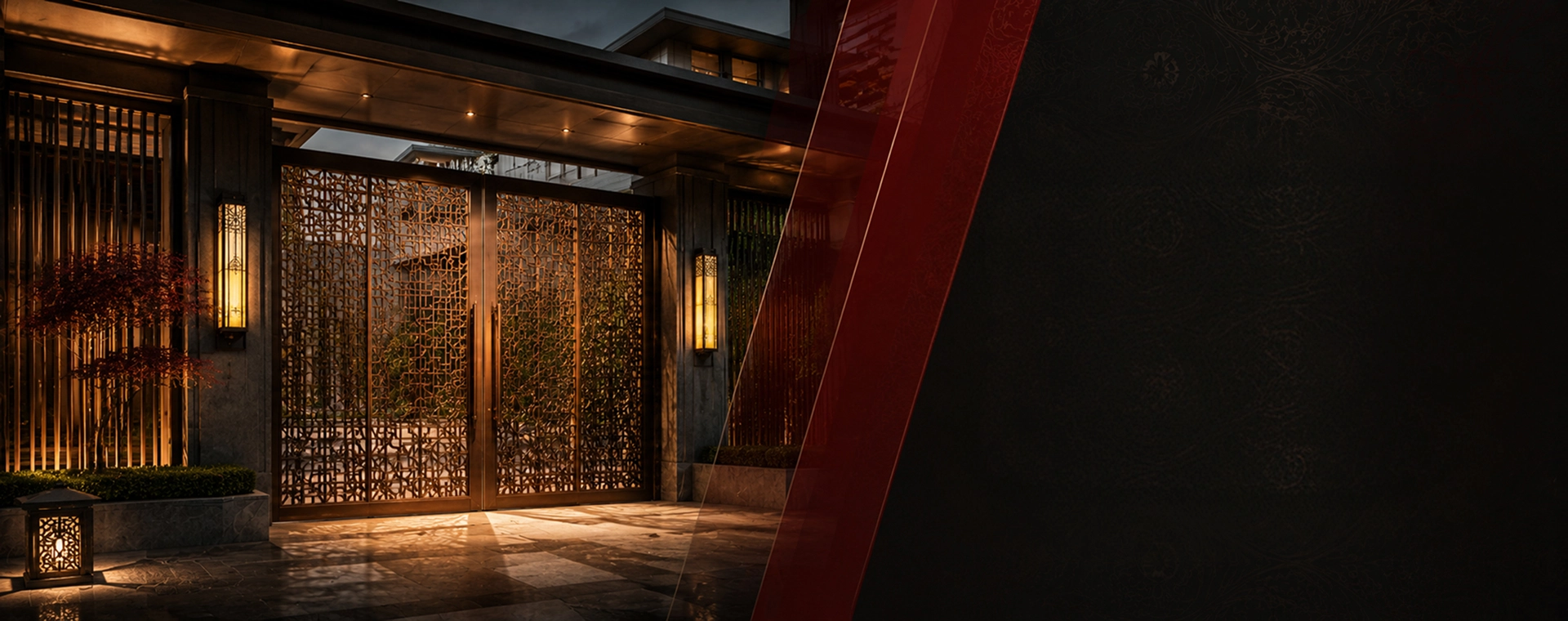Architectural metal gate at night